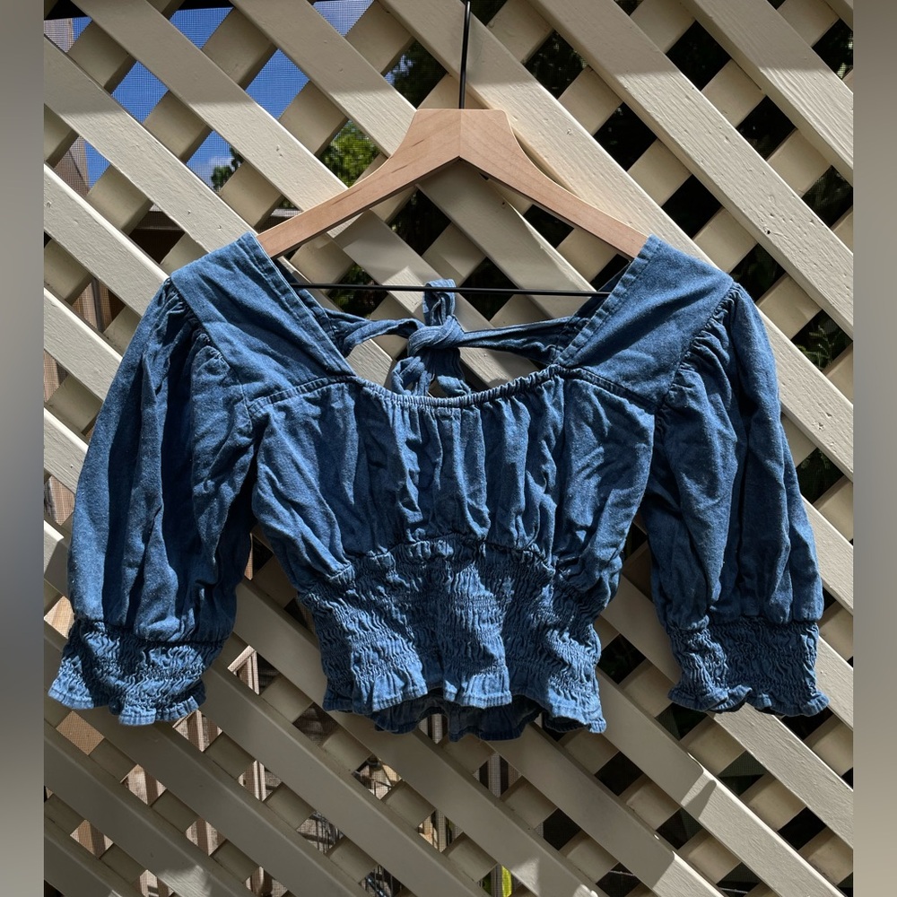 Blue Smocked Women's Top